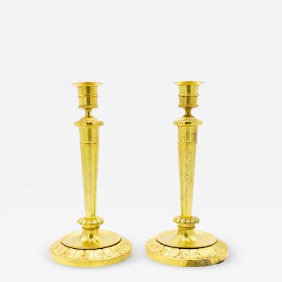 Pair of English Recency Bronze Dore Candlesticks