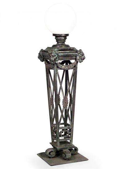 Pair of English Recency Style Outdoor Patinated Bronze Torchieres