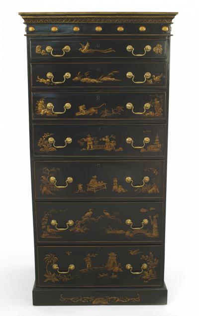 Pair of English Regency Black Lacquered Chests