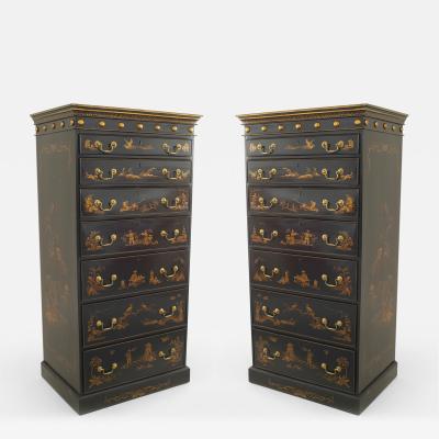 Pair of English Regency Black Lacquered Chests