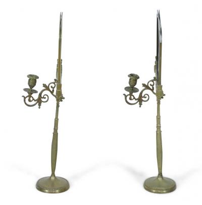 Pair of English Regency Bronze Reflector Candlesticks