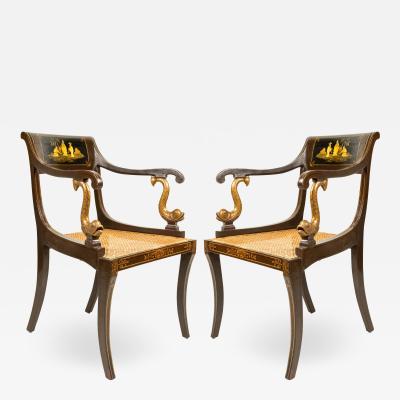 Pair of English Regency Chinoiserie Arm Chairs