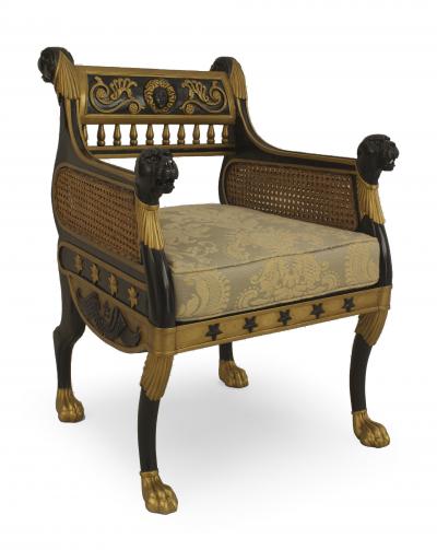 Pair of English Regency Ebonized Berga Arm Chairs