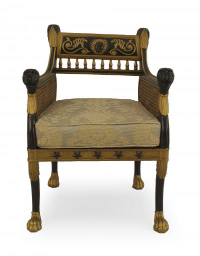 Pair of English Regency Ebonized Berga Arm Chairs