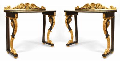 Pair of English Regency Ebonized and Gilt Console Table