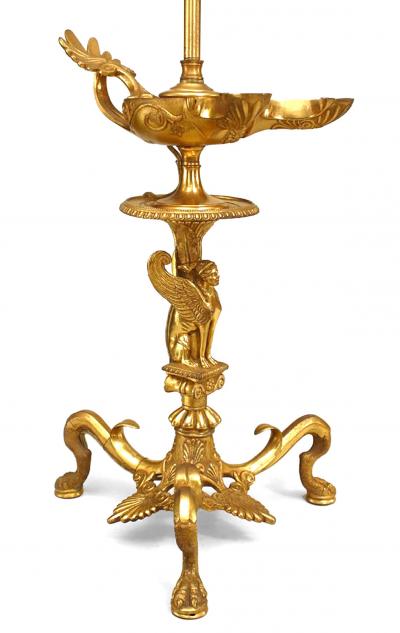 Pair of English Regency Gilt Bronze Sphinx Table Lamps