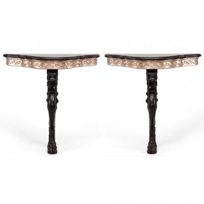 Pair of English Regency Lion Leg Console Tables