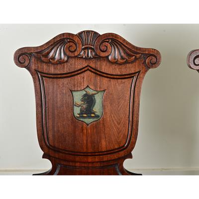 Pair of English Regency Mahogany Hall Chairs