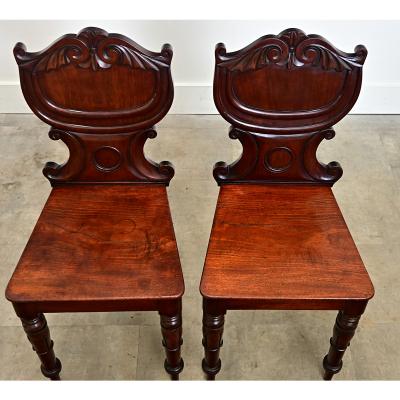 Pair of English Regency Mahogany Hall Chairs