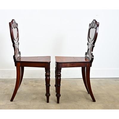 Pair of English Regency Mahogany Hall Chairs