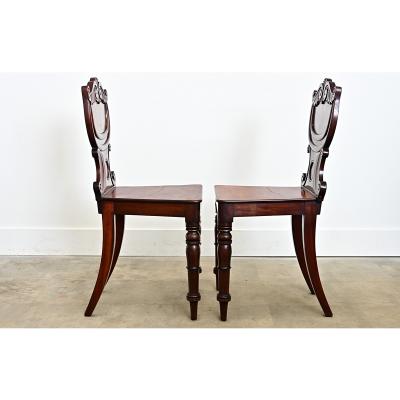 Pair of English Regency Mahogany Hall Chairs
