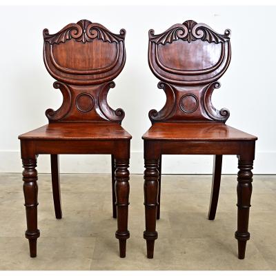 Pair of English Regency Mahogany Hall Chairs
