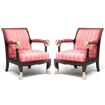 Pair of English Regency Red Armchairs
