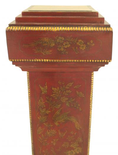 Pair of English Regency Red Lacquered Pedestals