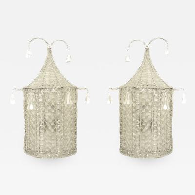 Pair of English Regency Style Beaded Crystal Pagoda Wall Sconces