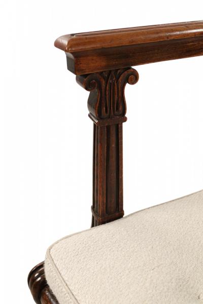 Pair of English Regency Style Brass Inlaid Oak and Cane Armchair