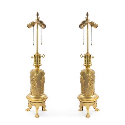 Pair of English Regency Style Bronze Dore Table Lamps
