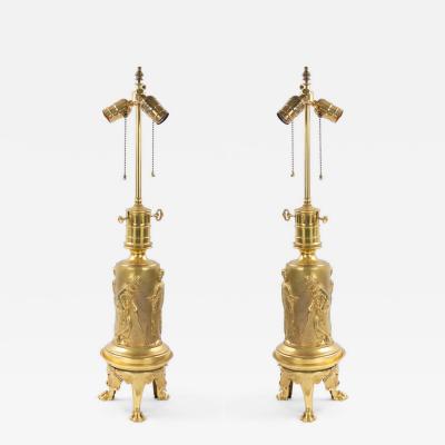Pair of English Regency Style Bronze Dore Table Lamps