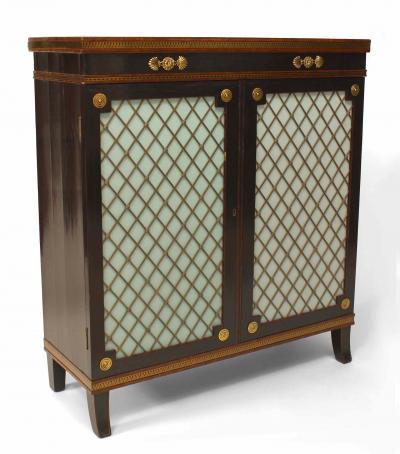 Pair of English Regency Style Ebonized Trill Doors Commodes