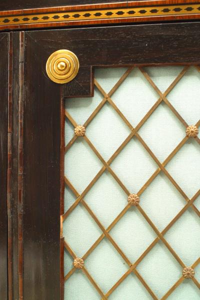 Pair of English Regency Style Ebonized Trill Doors Commodes