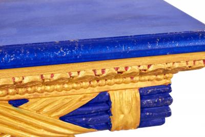 Pair of English Regency Style Gilt Eagle Base and Faux Blue Stone Console Tables