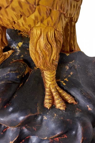 Pair of English Regency Style Gilt Eagle Base and Faux Marble Console Tables