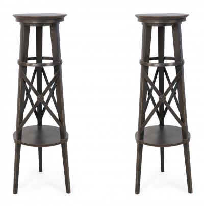 Pair of English Regency Style Tall Circular X Support Pedestals