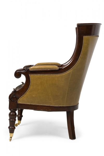 Pair of English Regency Style Upholstered Bergeres in Tapestry Fabric