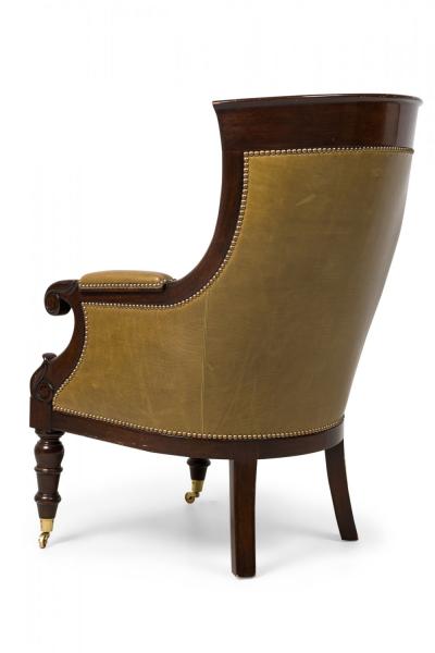 Pair of English Regency Style Upholstered Bergeres in Tapestry Fabric