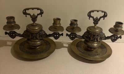 Pair of English Regency bronze candlesticks with 2 elephant heads arms
