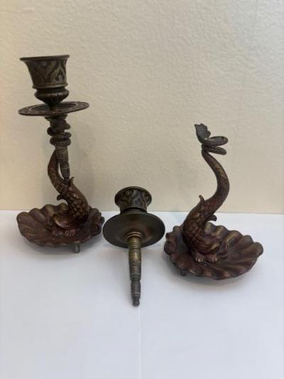 Pair of English Regency dolphin candlesticks