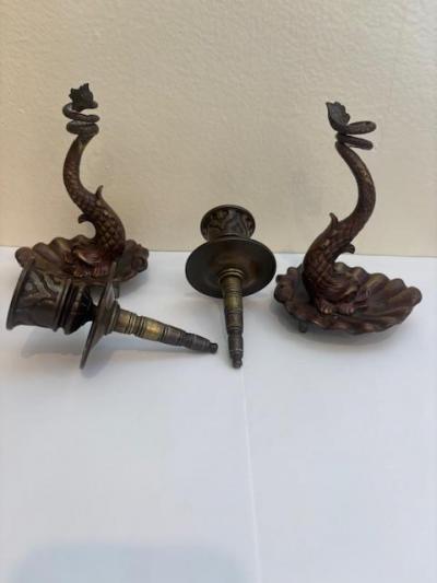 Pair of English Regency dolphin candlesticks