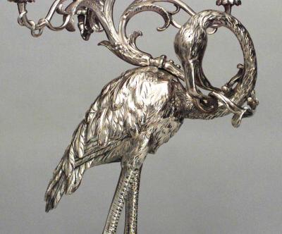 Pair of English Regency style 19th Cent bronze dore herons standing on turtles