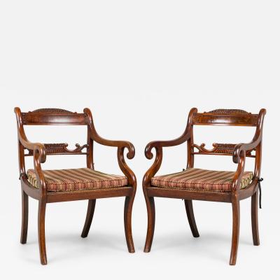 Pair of English Regency style Armchairs With Pink and Brown Cushion