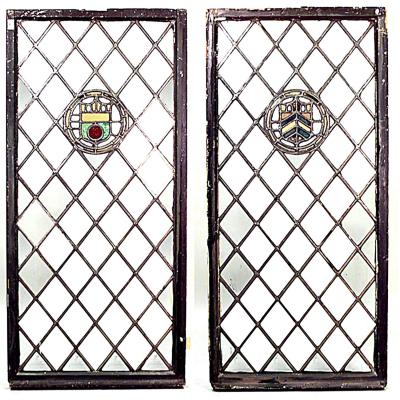 Pair of English Renaissance Revival Leaded Glass Windows