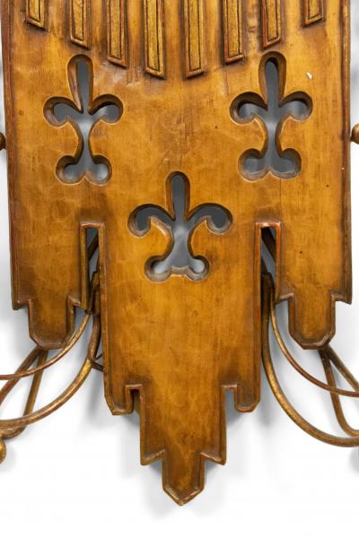 Pair of English Renaissance Style Gilt Metal and Fruitwood Wall Sconces