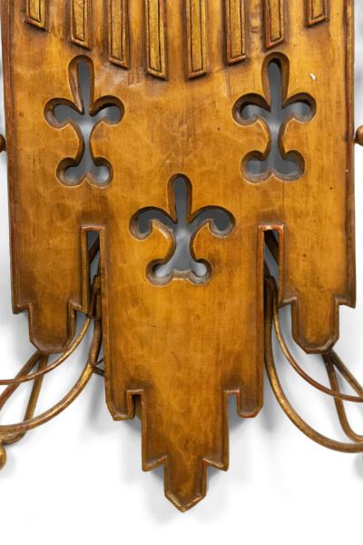 Pair of English Renaissance Style Gilt Metal and Fruitwood Wall Sconces