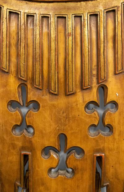 Pair of English Renaissance Style Gilt Metal and Fruitwood Wall Sconces