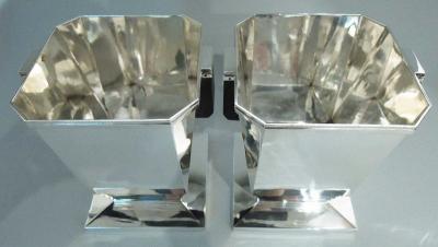 Pair of English Retro Deco Modern Sterling Silver Wine Coolers