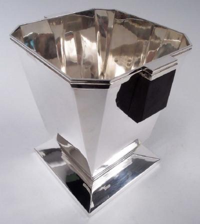 Pair of English Retro Deco Modern Sterling Silver Wine Coolers