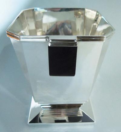 Pair of English Retro Deco Modern Sterling Silver Wine Coolers