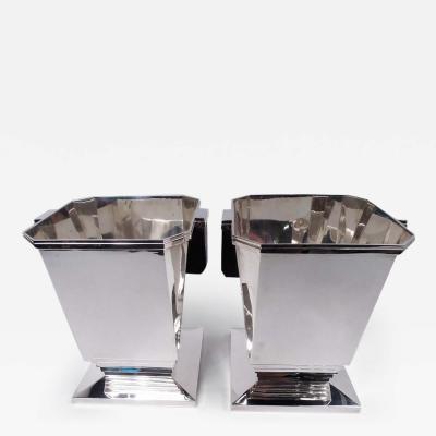 Pair of English Retro Deco Modern Sterling Silver Wine Coolers