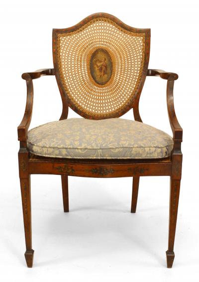 Pair of English Sheraton Satinwood Shield Arm Chairs