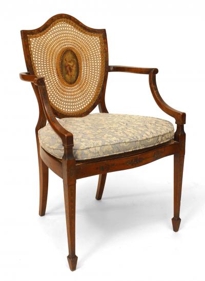 Pair of English Sheraton Satinwood Shield Arm Chairs