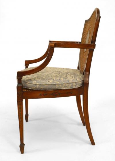 Pair of English Sheraton Satinwood Shield Arm Chairs