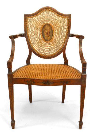 Pair of English Sheraton Satinwood Shield Arm Chairs