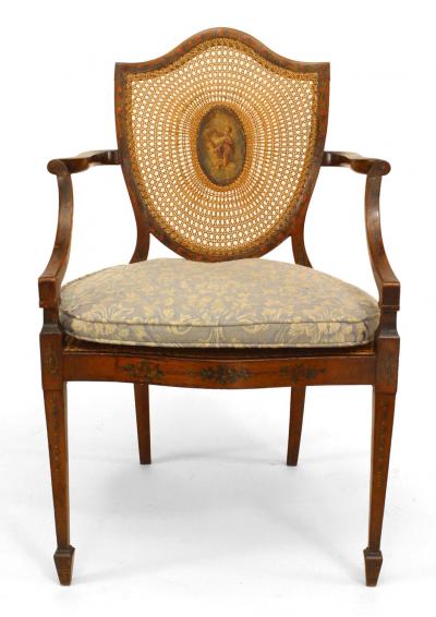 Pair of English Sheraton Satinwood Shield Armchairs