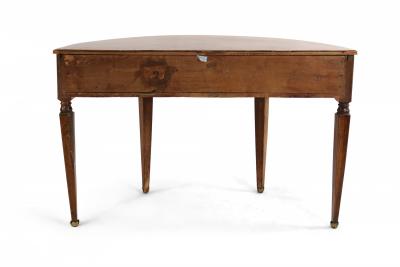 Pair of English Sheraton Style Demilune Inlaid Oak Console Tables