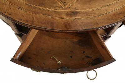 Pair of English Sheraton Style Demilune Inlaid Oak Console Tables