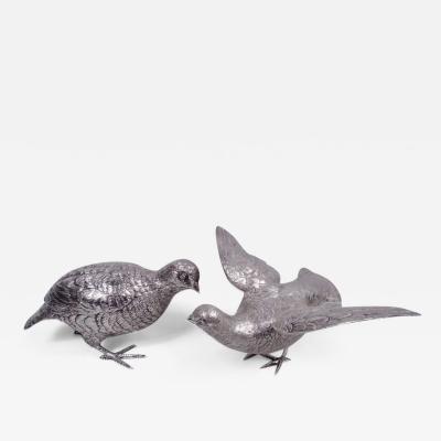 Pair of English Sterling Silver Game Birds